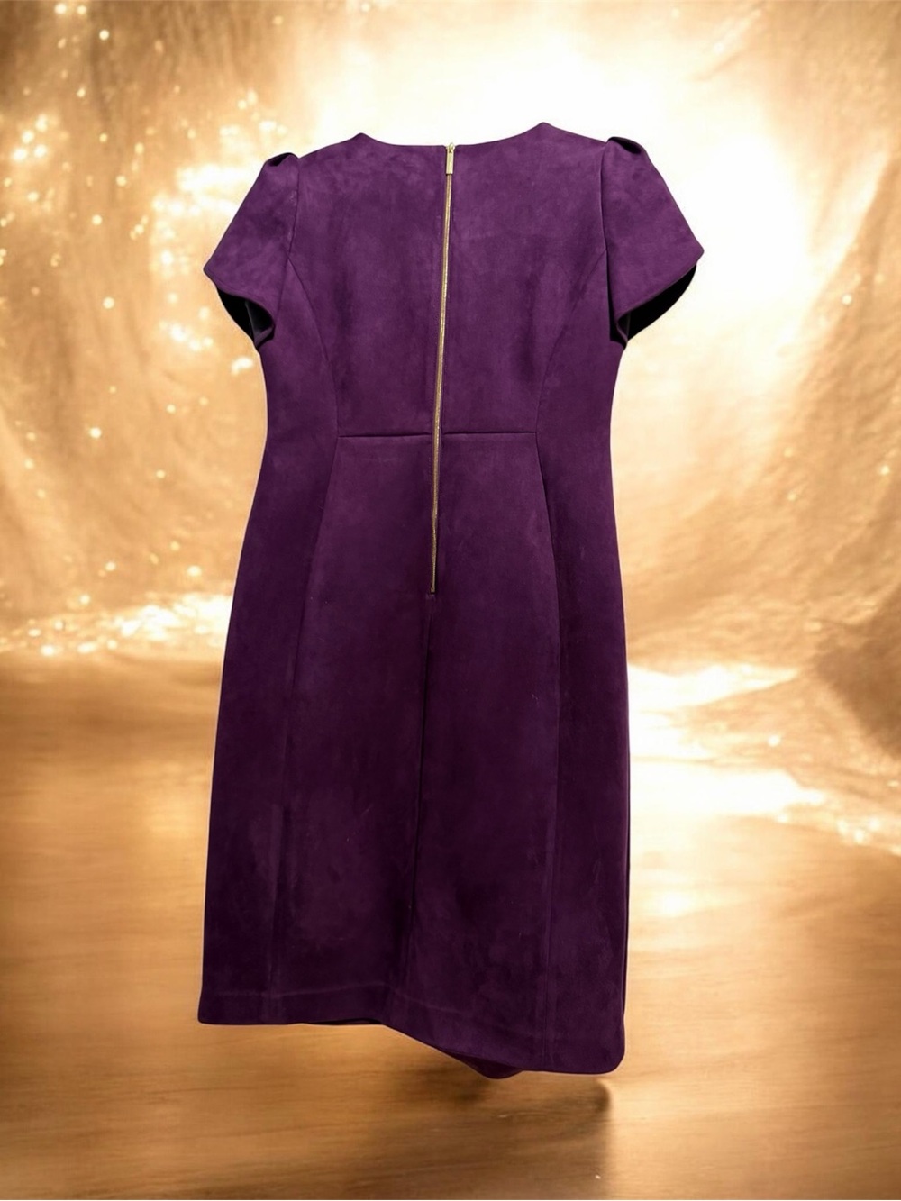 Calvin Klein Plum Suede-Tulip Sleeve Scuba -Crepe Sheath Dress size 12